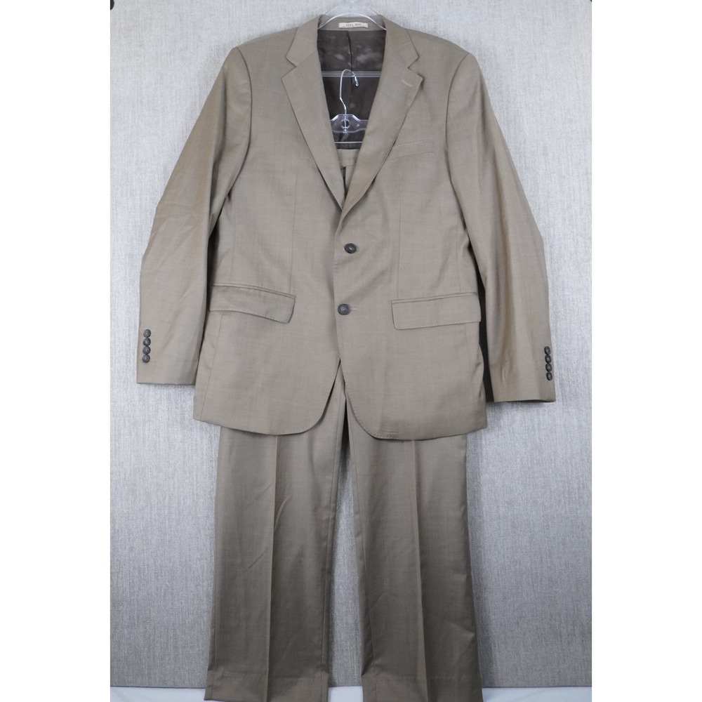 Zara Men 2 Piece Suit Set Size 42 Beige 100% Wool 36x30 Trousers Classic Fit